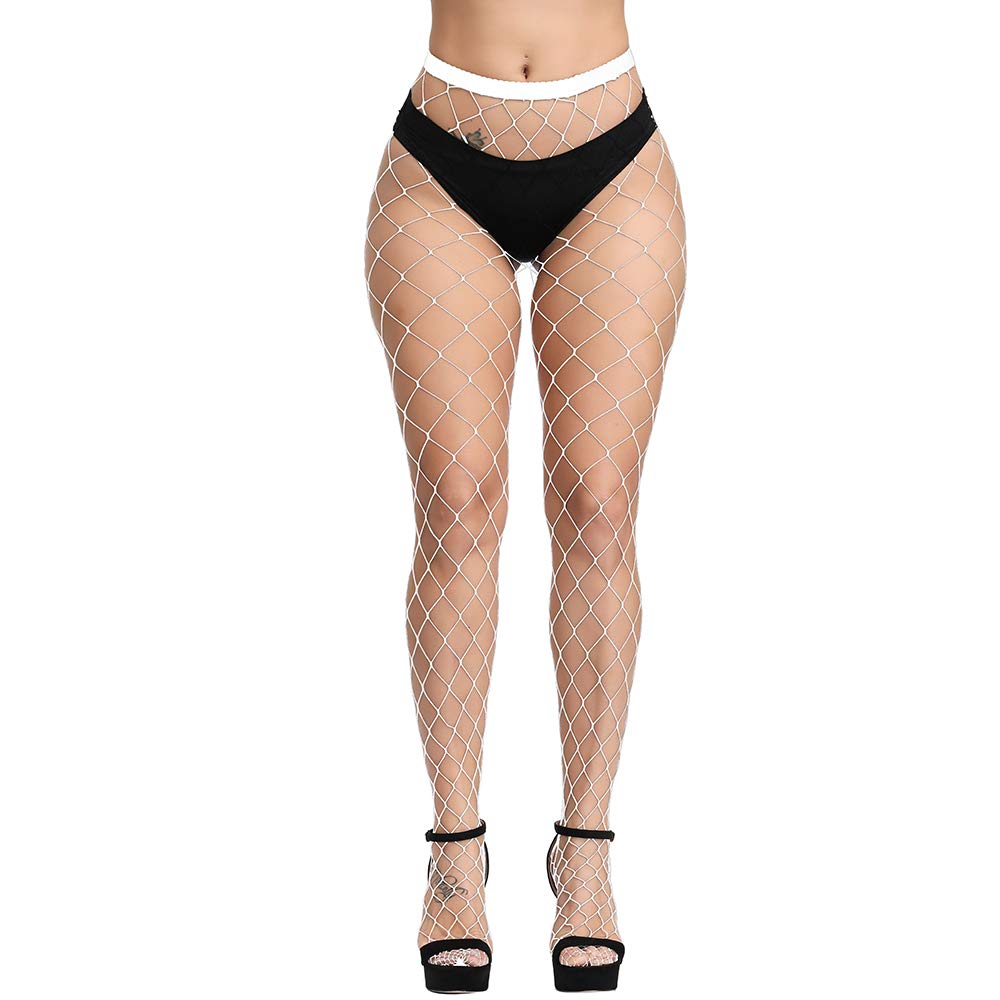 WEANMIX White Fishnet Stockings Lace Patterned Tights High Waist Pantyhose Fishnets for Women