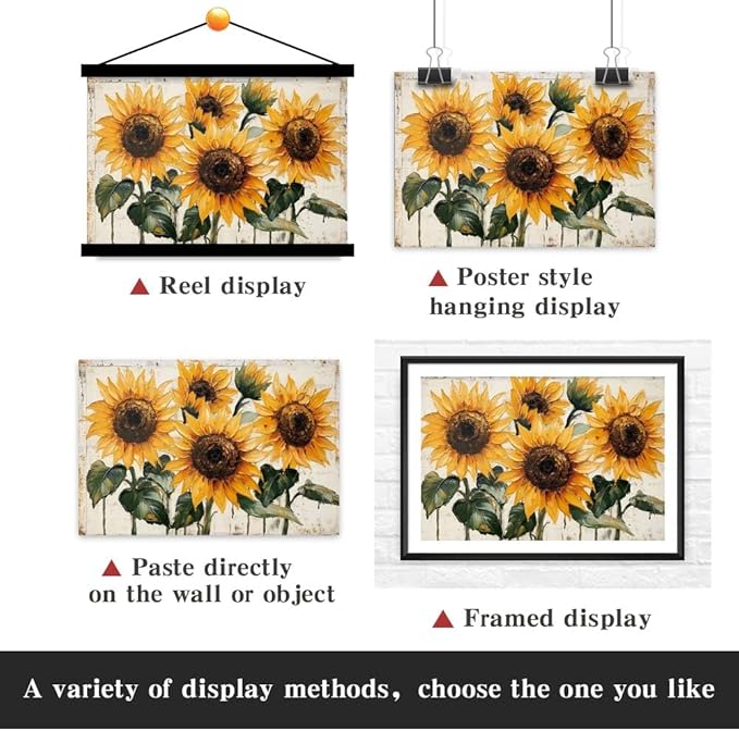 Yesad Sunflower Décor Vintage Flower Pictures Canvas Wall Art, Farmhouse Wall Art Rustic Wall Décor for Living Room Bedroom Kitchen Floral Print Poster (Unframed,24”x16”,Sunflower1)