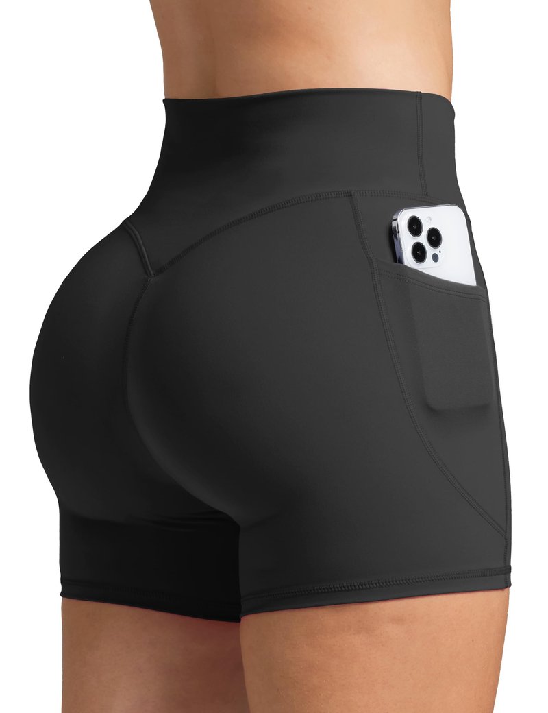 Olmlmt Biker Shorts Women with Pockets High Waisted Spandex Workout Shorts for Yoga Gym Running Black