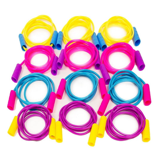 Boley Kids Jump Rope Set - 12 Pack, 7ft Durable Skipping Ropes with Non-Slip Handles for Boys & Girls, Fun Outdoor Activity, Assorted Vibrant Colors, Child-Safe Exercise Equipment