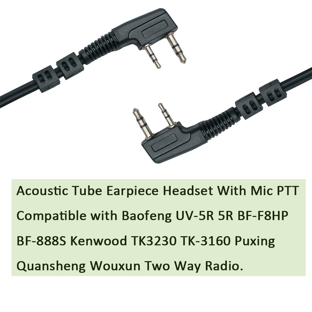 BVMAG Acoustic Tube Earpiece Headset with Mic PTT Compatible with Baofeng UV-5R 5R BF-F8HP BF-888S Kenwood TK3230 TK-3160 Puxing Quansheng Wouxun Walkie Talkie Two Way Radio 10 Pack