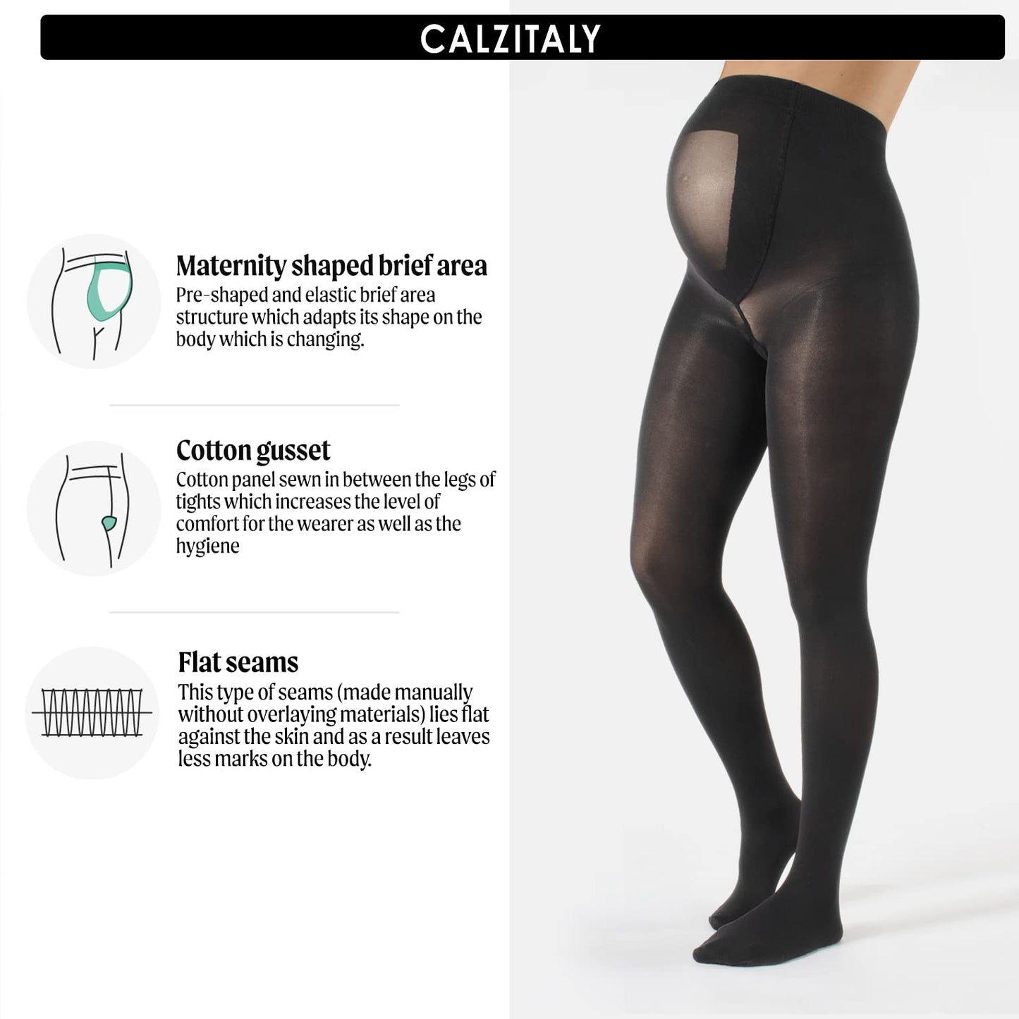CALZITALY - 2 PAIRS Semi Opaque Maternity Tights, Pregnancy Tights, ComfortableMaternity Pantyhose, 40 DEN | MADE IN ITALY | (L, Black Color)