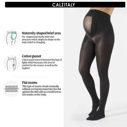 CALZITALY - 2 PAIRS Semi Opaque Maternity Tights, Pregnancy Tights, ComfortableMaternity Pantyhose, 40 DEN | MADE IN ITALY | (L, Black Color)