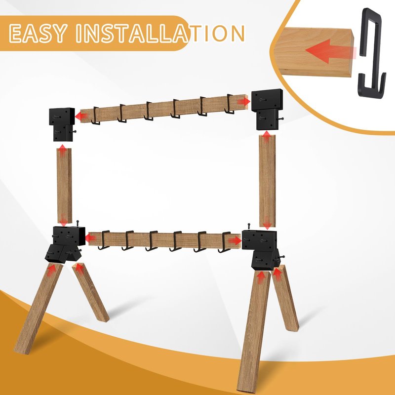 POSTYBAY 2x4 Target Stand Brackets Set, Heavy Duty Y & T Connectors with 12 Hanger Hooks, 0.2”Thick Steel Frame (1.6" x 3.6" I.D) for AR500 Steel Targets, Outdoor Shooting Range & Archery Training