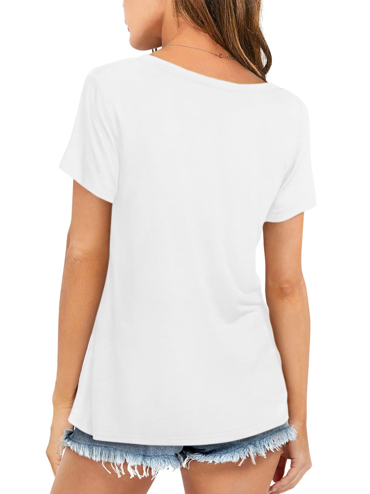 DOOLECK White T Shirts for Women Short Sleeve Cotton Crewneck Shirts Solid Basic Tee Tops Casual Summer Loose Fit T Shirt (White, M)
