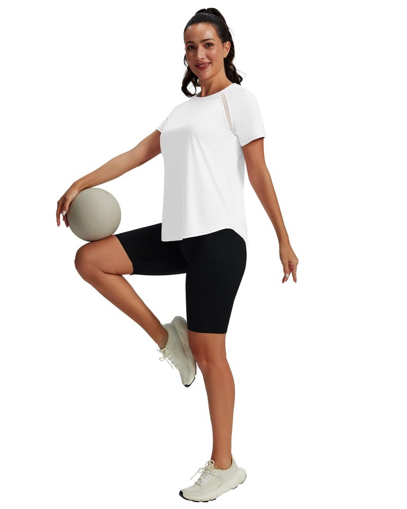 NIASHOT Workout Tops for Women Short Sleeve Pilates Shirts Athletic Yoga Fitness Clothing Ropa Deportiva para Mujer Gym Clothes White L
