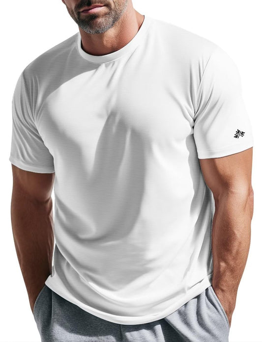 Zengjo Mens Running Shirts Quick Dry Lightweight Moisture Wicking Short Sleeve Gym Workout Athletic Tee(White,Large)