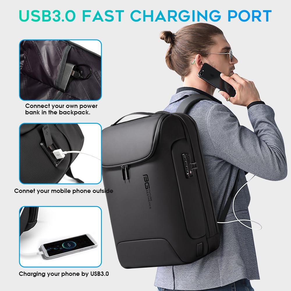 BANGE Men's Anti-Theft Backpack,Waterproof Fashion Travel Backpacks,High Tech Backpack with USB3.0 Charging Port,Business Laptop Backpack Fits 17.3 Inch Notebook…