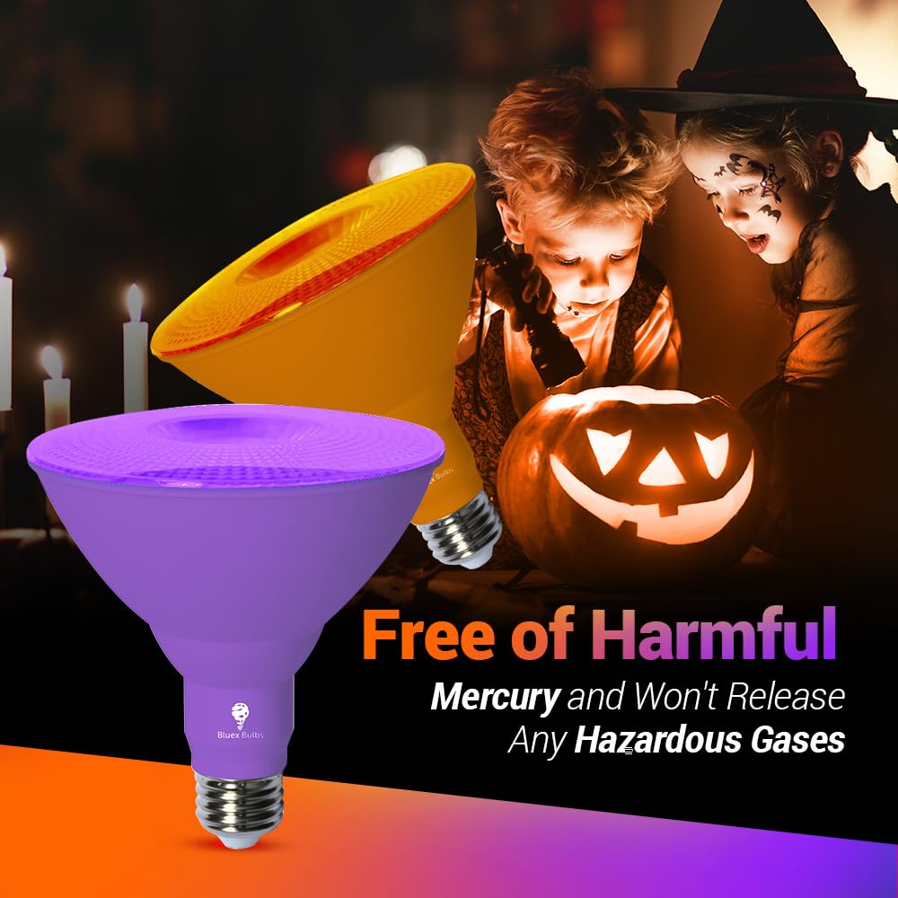 Bluex Bulbs 2 Pack LED Par38 Flood Purple Light Bulb - 18W (120Watt Equivalent) - Dimmable - E26 Base LED Lights, Party Decoration, Porch, Home Lighting, Holiday Halloween Purple Flood Lights Bulb.
