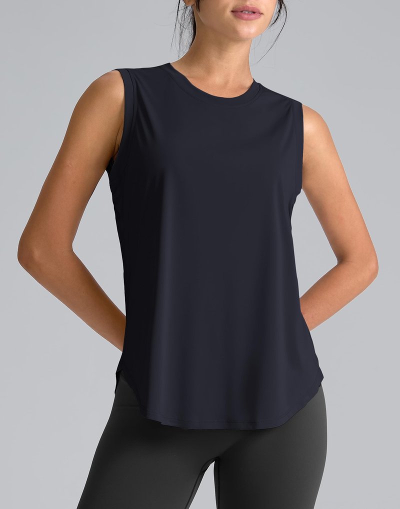 SANTINY Women's Sleeveless Workout Tops Breathable Lightweight Active Tennis Yoga Shirts Athletic Running Tank Tops for Women (Navy_XL)