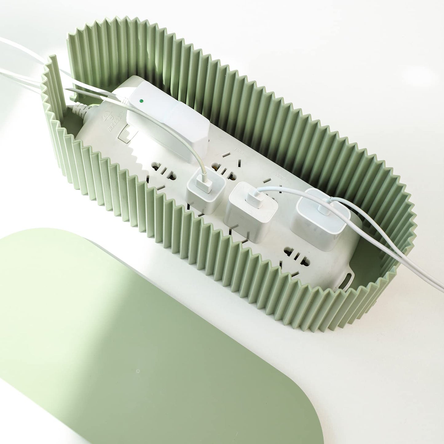 FABROK Cable Management Box, Cord Organizer Box with 10 Cable Ties, Power Strip Storage to Hide Charger Adapter Power Cord Charging Station(Small/Green)