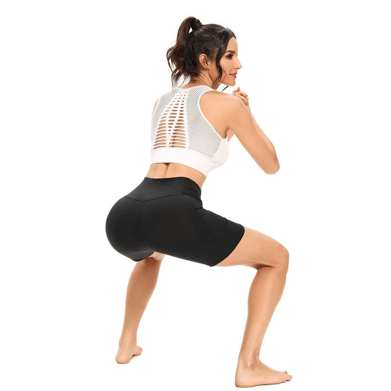 LXNMGO Women's 7" Biker Shorts with Phone Pockets, High Waist Athletic Workout Running Yoga Shorts Black, S