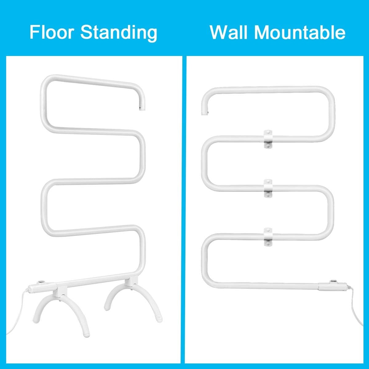 Electric Towel Warmer, S-Shaped Heated Towel Rack with Built-in Switch, Constant Temperature Control, 15 Min Fast Heating, Freestanding & Wall-Mounted Drying Rack for Bathroom, White