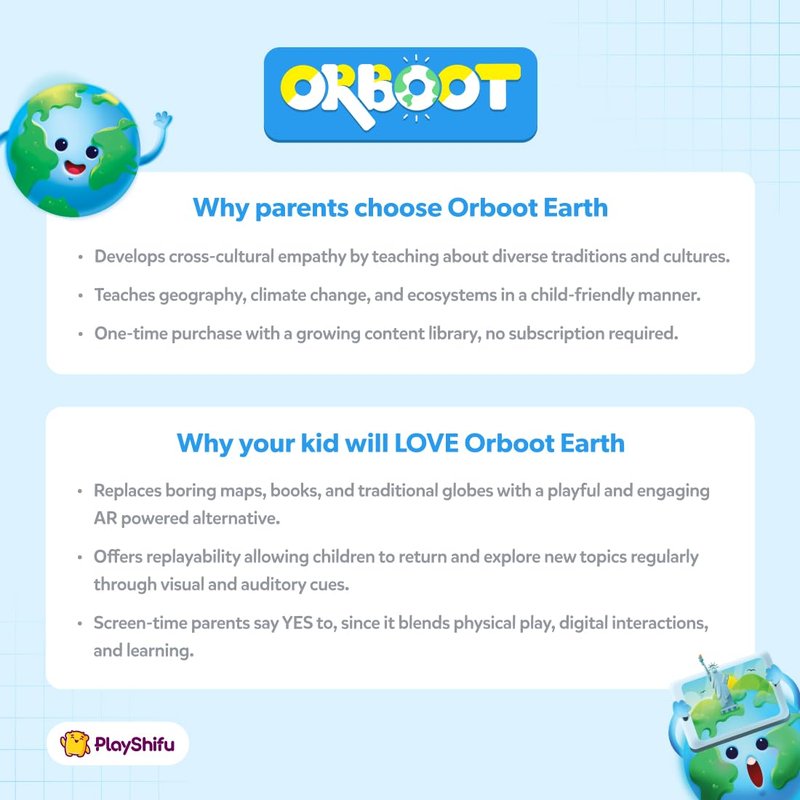 PlayShifu Orboot Earth – Interactive AR World Globe for Kids: 1000+ Facts on Animals, Places & Monuments | Tech-Powered STEM Learning Toy & Gift, Ages 4–10