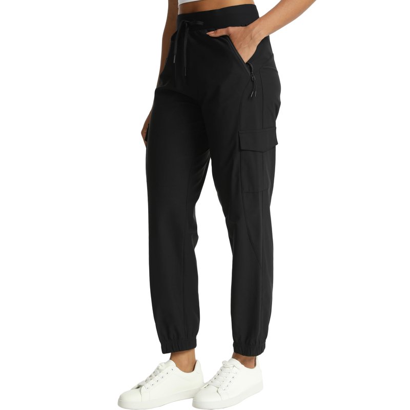Rrosseyz Women's Cargo Pants with Pockets-Lightweight Quick Dry Water Resistant Hiking Pants for Travel Casual Athletic and Outdoor(Dark Black,L)