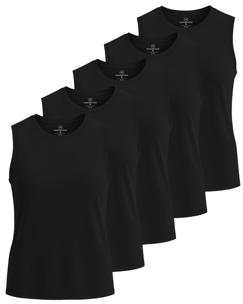 Real Essentials 5 Pack: Women's Dry-Fit Tank Top - Racerback Sleeveless T-Shirt Athletic Workout Gym Shirt (Plus Available)- Set 8,XL