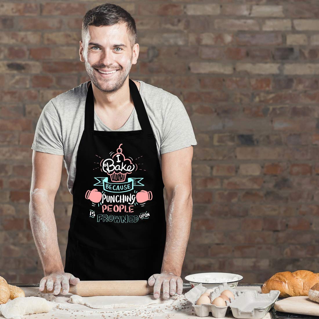 Saukore Funny Baking Aprons for Women Men, Cute Baking Gifts for Bakers, Kitchen Cooking Aprons with 2 Pockets, Birthday Thanksgiving Christmas Apron Gift for Wife Mom Sister Daughter Grandma