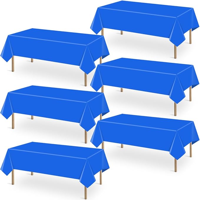 6 Packs Royal Blue Disposable Tablecloth Plastic Waterproof Tablecloths 54 x 108 Inch Rectangle Table Cover for Birthday Parties,Anniversary,Graduation Party,Camping,Outdoor Picnic