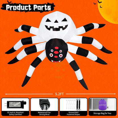 GOOSH 5FT Width Halloween Inflatables Outdoor Decorations Spider with Magic Light Broke Out from Window, Blow Up Yard Decorations with LED Lights for Party Yard Garden Lawn