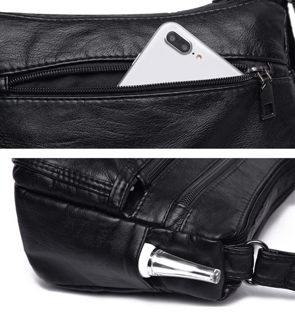 WuXingMeiLi Water Soft PU leather Purses and Shoulder Handbags for Women Crossbody Bag Cross Body Messenger Bags (Black T2)