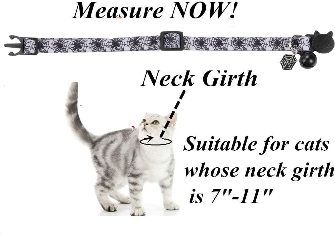 Cat Collar Halloween Set of 2, Skull Cat Collar for Small Dogs, Holiday Kitten Collar with Bell