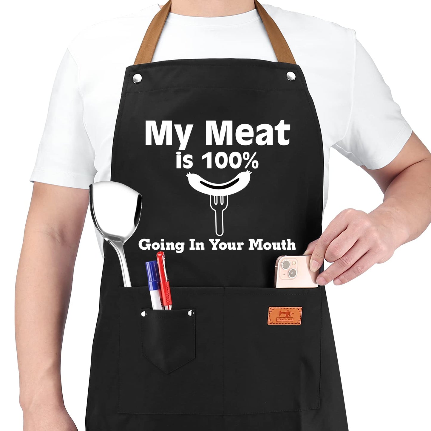HBESTIE Gifts for Boyfriend, Husband Gifts from Wife, Christmas, Birthday Gifts for Men, Naughty Gifts for Him, Anniversary Mens Funny Gifts Gag Gifts - Kitchen Chef Apron w Pockets