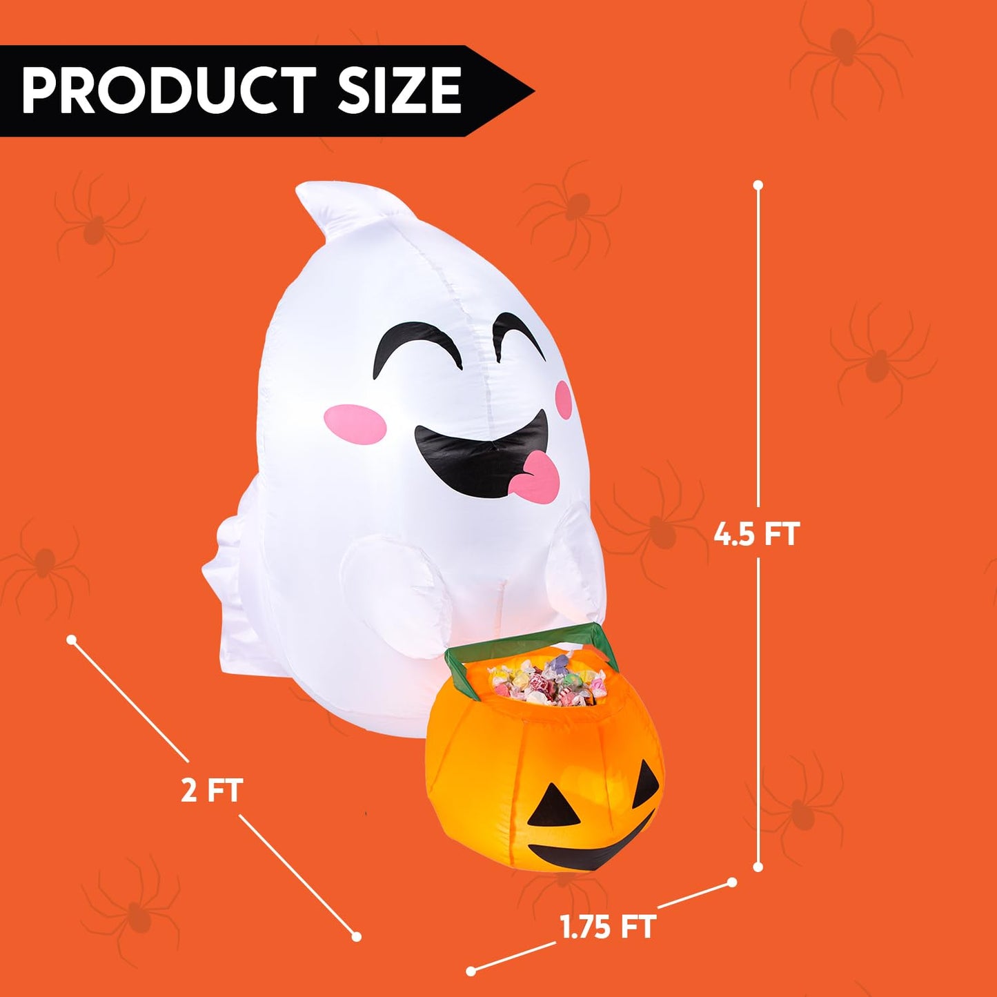Joiedomi 4.5 ft Tall Halloween Inflatable Outdoor Decorations, Blow Up Halloween Yard Decorations Inflatable Window Ghost Decor, Blow Up Ghost with Candy Basket for Window Decor
