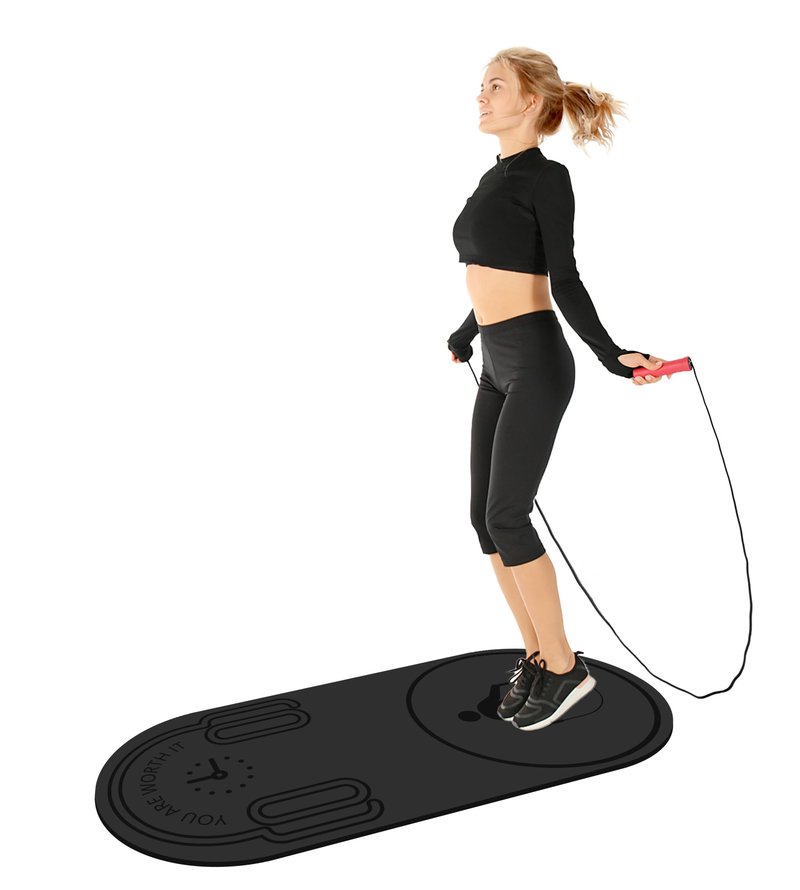 Knsbk Non-Slip Jump Rope Mat Shock Absorption Rope Skipping Mat for Adults & Children Home Indoor Workout Exercise Mat (Black)