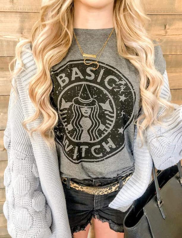 Halloween Shirts for Women Basic Witch Coffee Letter T Shirt Vintage Witches Graphic Tees Fall Halloween Party Tops