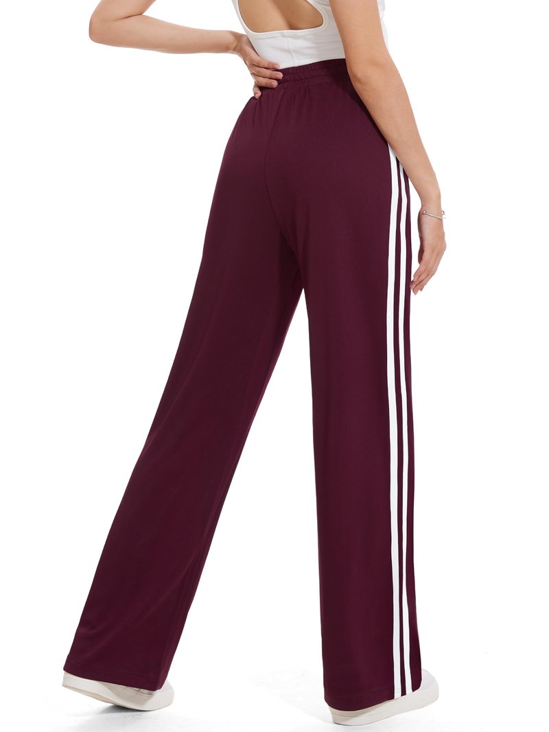 Tapata Extra Tall Woman 36" Inseam Stripes Sweat Pant High Waisted Drawstring Gym Exercise Lounge Joggers, Burgundy, S