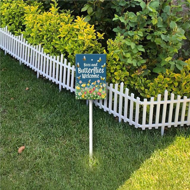 Uptell Bees Butterflies Welcome Here Yard Signs with Stakes Aluminum Sign for House/Front Door and Business Outdoor Decoration 8x12 Inch