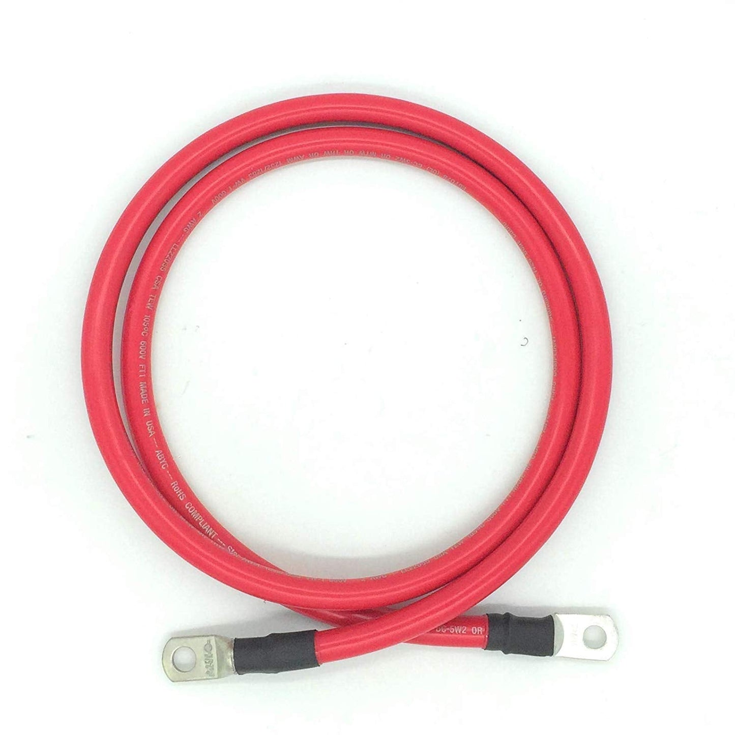 END GAME 2 AWG Gauge Marine Grade Battery Cables, Made in USA, Fully Assembled with Heavy Duty Tinned Lugs, 1ft-15ft Lengths Available (Single Red, 1.5ft - 5/16” Lugs)