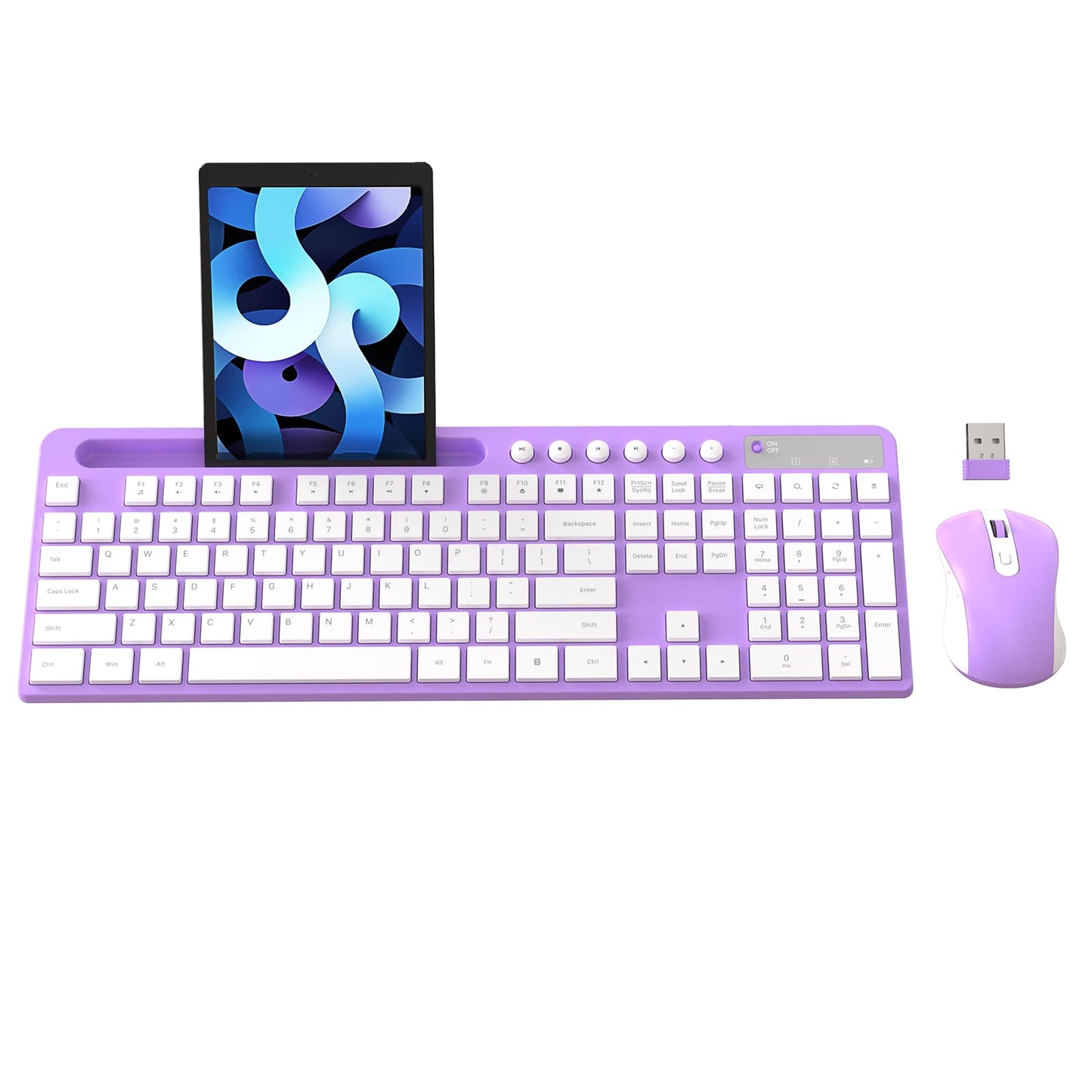 Wireless Keyboard and Mouse Combo, MARVO 2.4G Ergonomic Wireless Computer Keyboard with Phone Tablet Holder, Silent Mouse with 6 Button, Compatible with MacBook, Windows (Black)