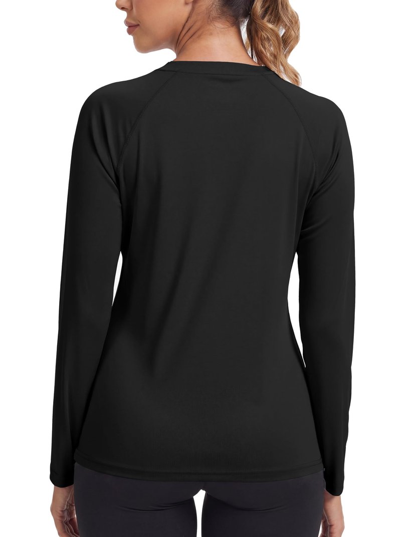 KINSWT Swim Tops Women Long Sleeve Sun Protection UV Shirts Moisture Wicking Rash Guard Lightweight Shirts,Black M