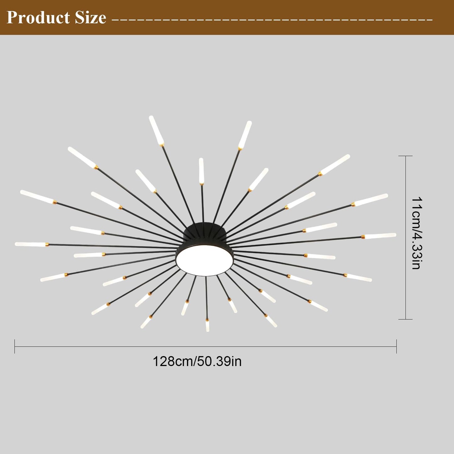 JAYMP Ceiling Light Modern Flower Shape Ceiling Lamp for Living Room Dining Room Flush Mount Metal Acrylic Sputnik Firework Petal LED Lighting Fixture (Matte Black, 30+1 Lights)