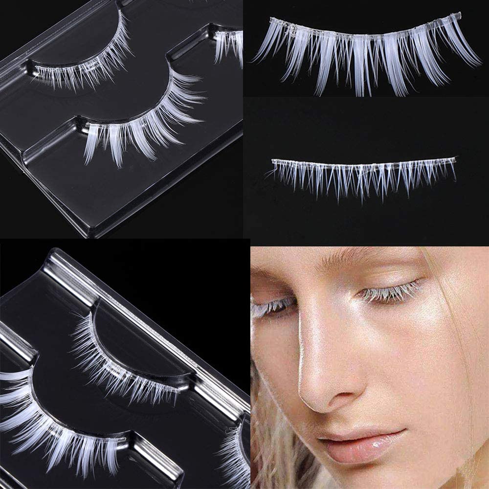 outopen White False Eyelashes Halloween White Eye lashes Extension Tools Anime Cosplay Makeup Natural Looking Masquerade Party Eyelashes (A01-White 2 Pairs(Upper&Bottom))