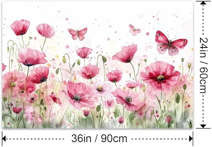 Yesad Poppies Wall Art, Pink Poppy Canvas Wall Art Flower Pictures Floral Poster Prints Farmhouse Wall Décor for Living Room Bedroom Home Decorations (Unframed,36”x24”, Poppy3)