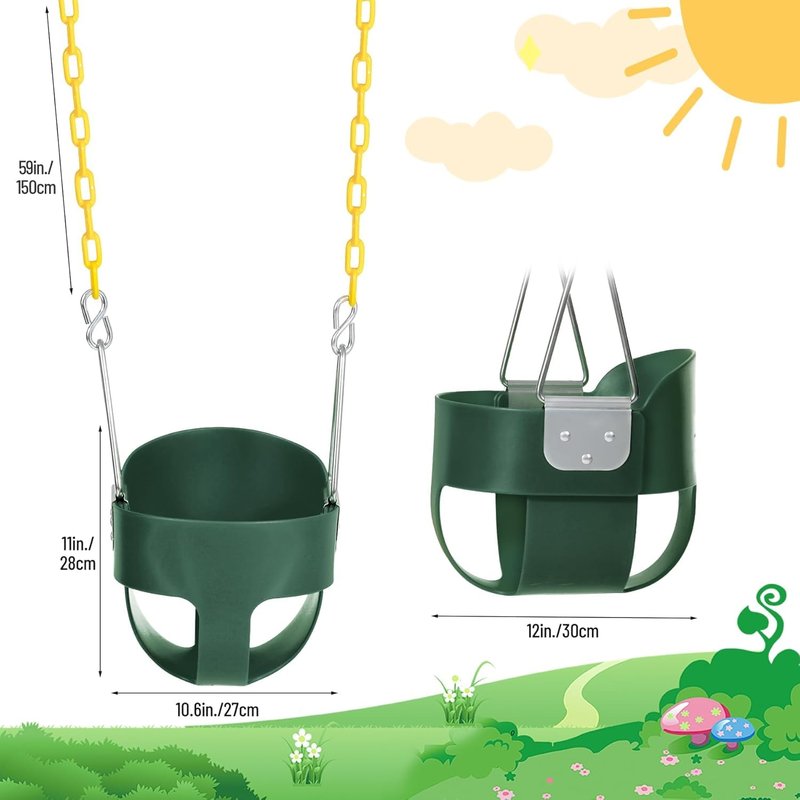 Domaker High Back Toddler Bucket Swing Seat with Coated Chains, Green 2 Pack