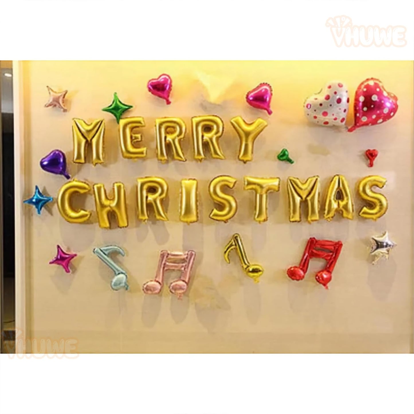 Merry Christmas Banner, 16 Inch Gold Foil Mylar Helium Balloons Banner for Indoor Outdoor Office Christmas Party Decorations Supplies | Gold