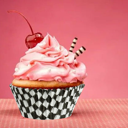 BinaryABC Black Checkered Cupcake Liners Baking Cups,Birthday Cake Decorations Party Supplies,100Pcs
