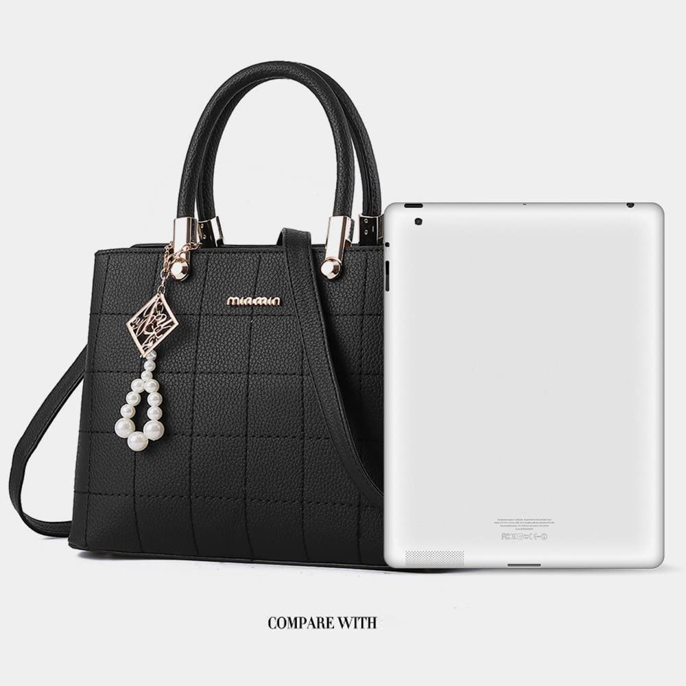 BestoU Women Handbag Shoulder Bag Fashion Ladies PU Leather Tote Messenger Bag with Plush Ball（Upgraded Version）(Black)