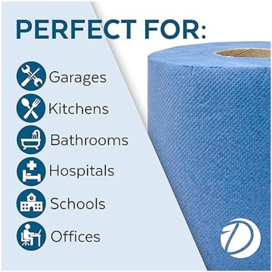 Aspect 12 Blue Rolls Strong and Absorbent Cleaning Paper Towels Ideal for Kitchens, Bathrooms, and Industrial