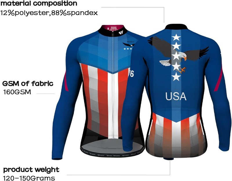 Men's Cycling Jersey - Short Sleeve American Flag Bike Shirt | Full Zip with Pockets