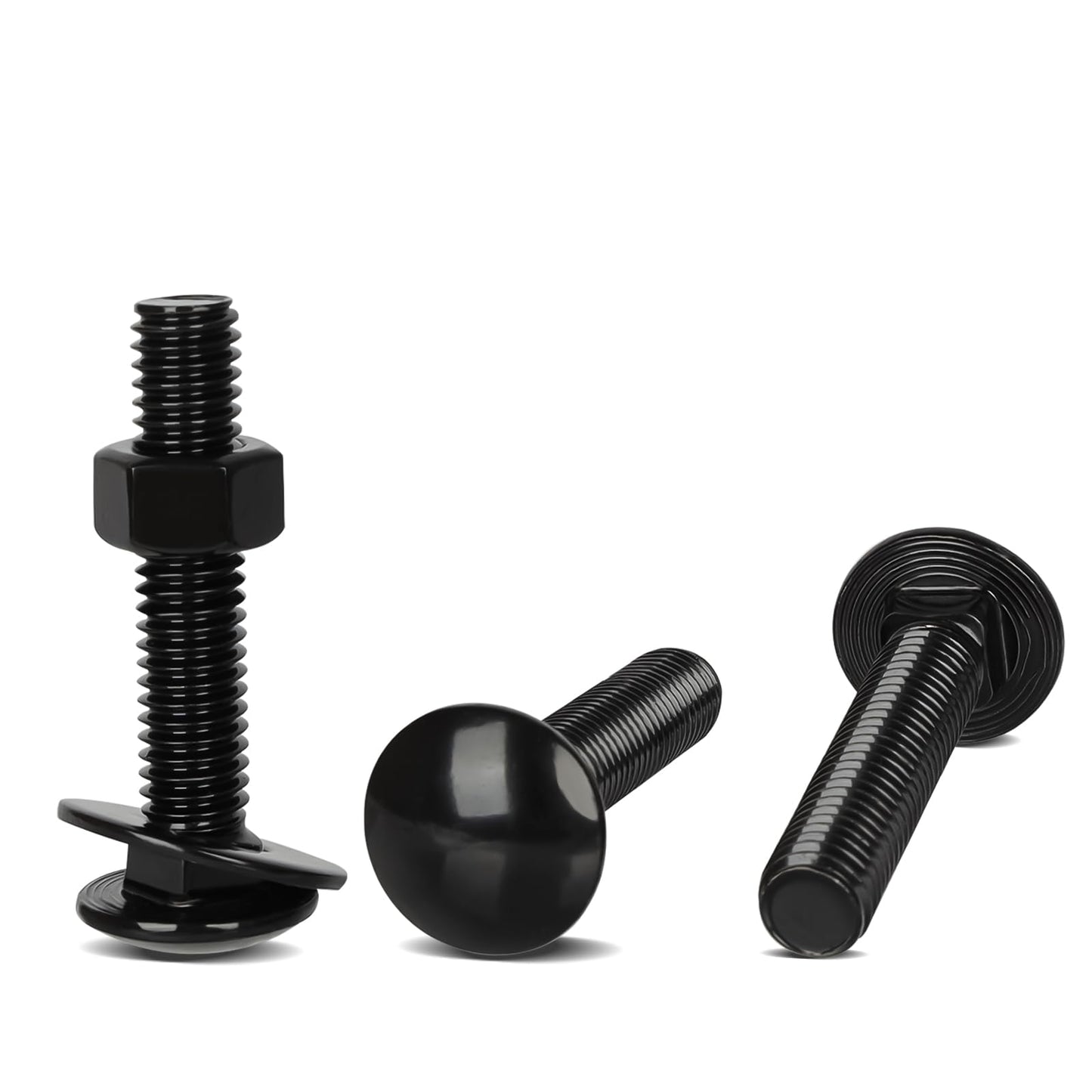 OUSCHR 1/4-20 x 1-1/2" Carriage Bolt Kit, Stainless Steel 304 Carriage Bolts Screws with Hex Nuts & Flat Washers, Round Head Square Neck, Full Thread, Black Finish, 12 Sets
