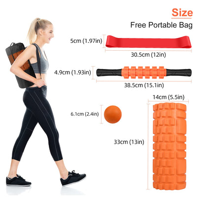 5 in 1 Foam Roller Set: Trigger Point Roller, Yoga Stick, Massage Ball, Fitness Stretching Strap, Carrying Bag, Towel for Deep Muscle Massage, Pilates and Yoga