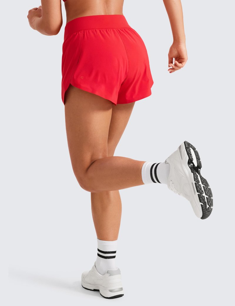 CRZ YOGA High Waisted Split Running Shorts for Women 3" - Comfy Mesh Liner for Workout Athletic GymTrack Quick Dry Deep Red XX-Small