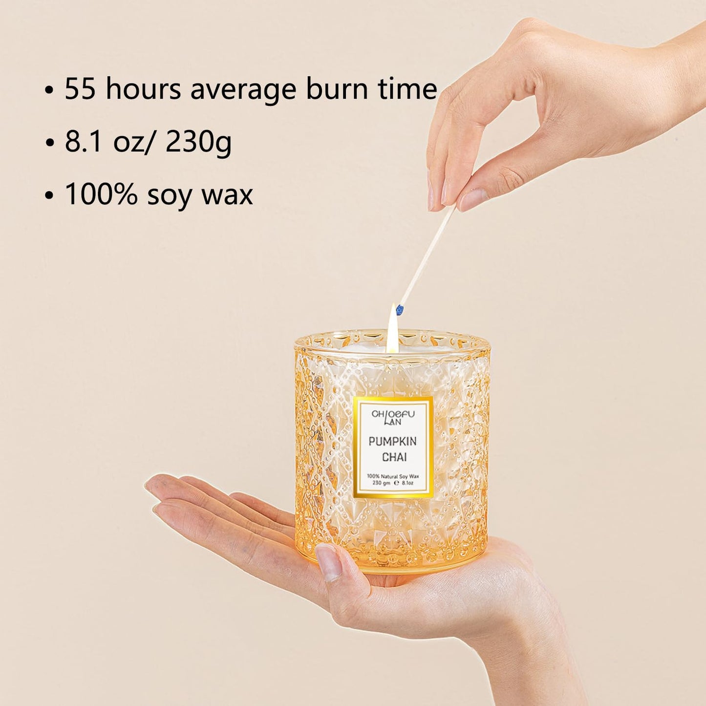 Chloefu LAN Pumpkin Chai Candles Halloween Candle Gift, Farmhouse Candles for Home, Luxury Scented Soy Jar Fall Candle with up to 55 Hour Long Lasting, Home Decor, Barn Fall Decor Pottery, 8.1oz