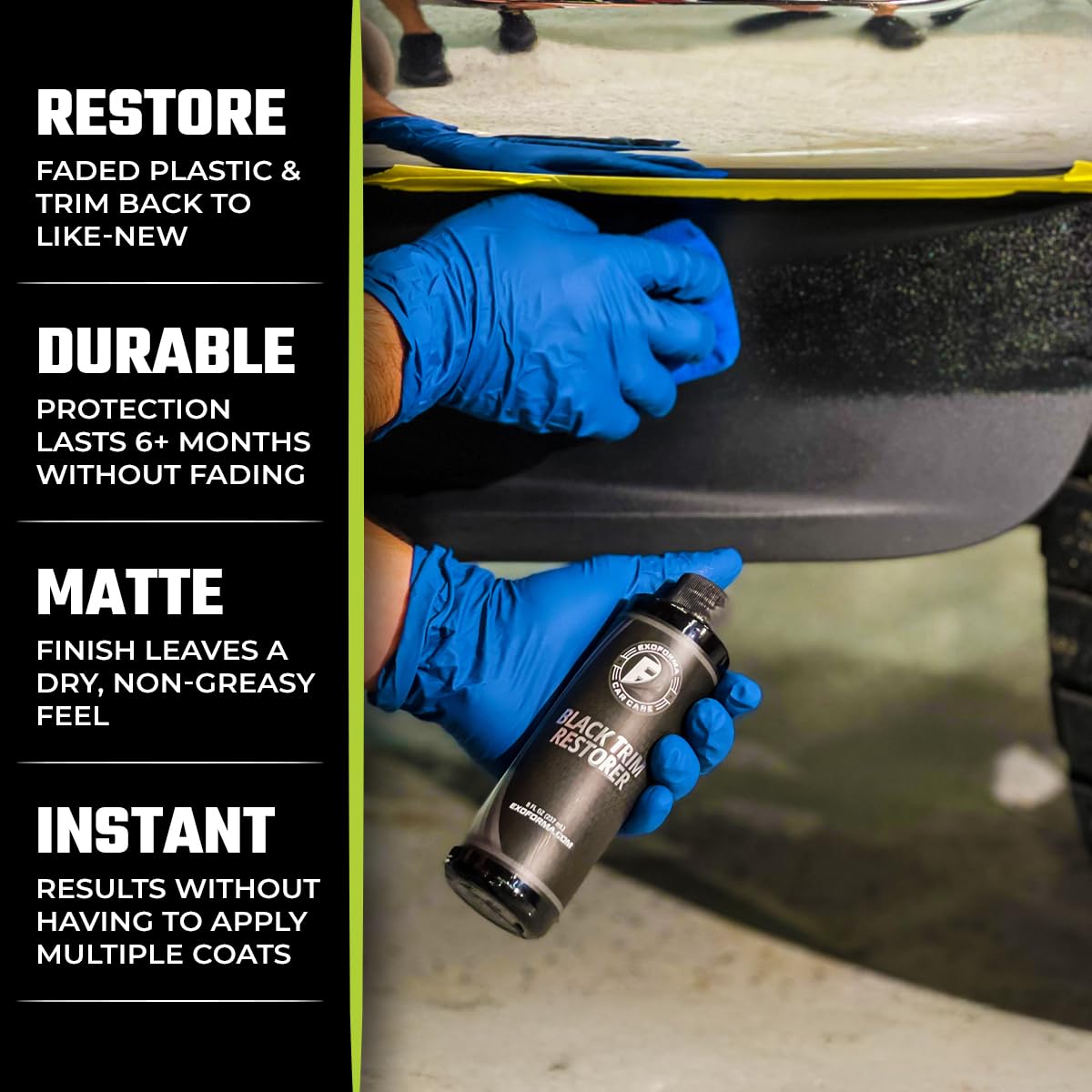 ExoForma Black Trim Restorer - Unique Dye-Infused Formula Lasts 6+ Months - Restores Factory Black to Plastic Trim - Protects Against UV Rays, Helps Conceal Scratches & Scuff Marks - Works in Seconds