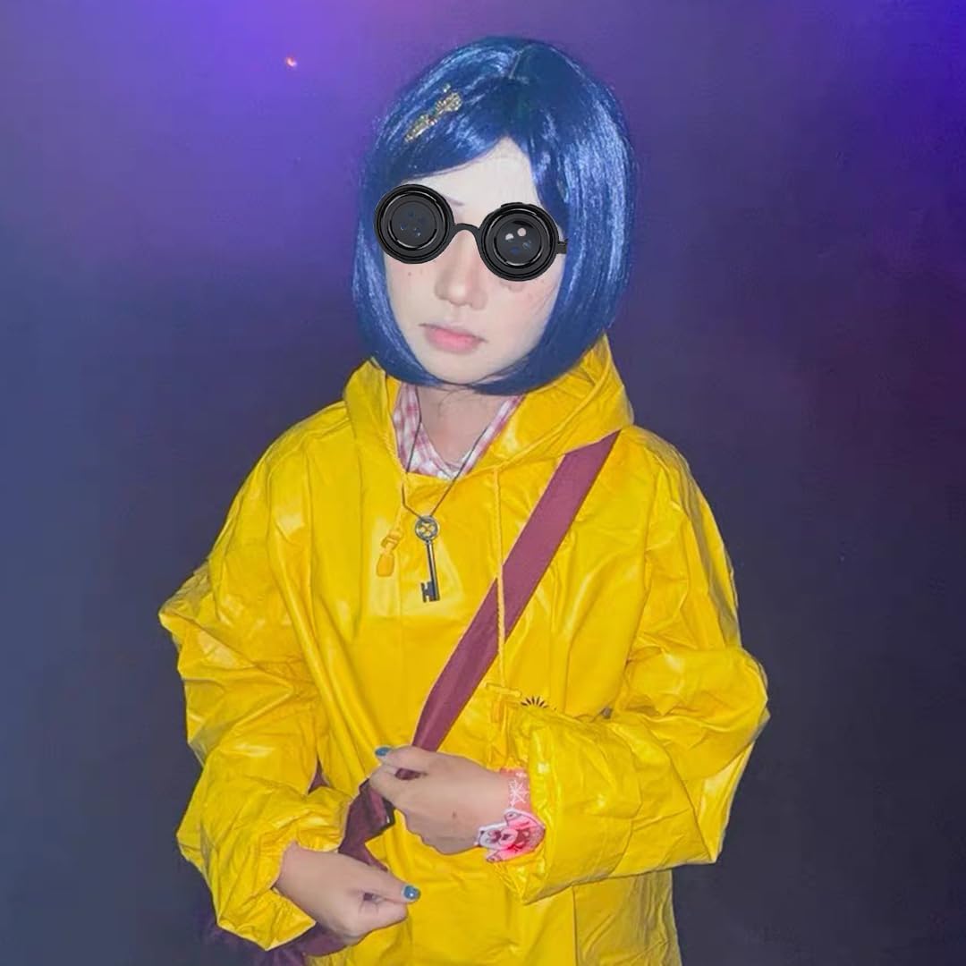 ANZWTLOYY Button Eyes Glasses Horror Movie Merch Merchandise Halloween Costume Accessories Age 6-20 (Black)