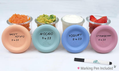 Elk and Friends 4oz Borosilicate Glass Baby Food Storage Jars with Silicone Lid | Strong Glass | Set of 12 | Microwave, Oven & Dishwasher Safe | Infant and Babies